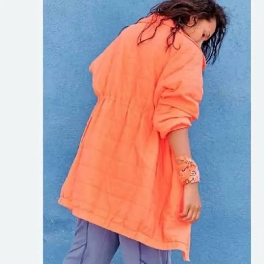 Free People Peri Packable Jacket Womens Size XS Oversized Orange Prima Loft